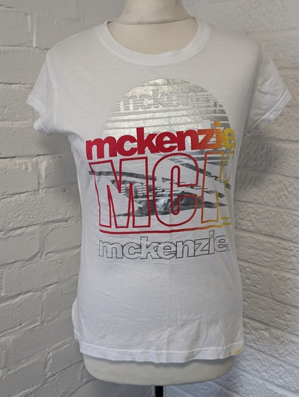 Tops - McKenzie Round Neck T Shirt - Size S - White & Pink - Cotton - P2P 17"